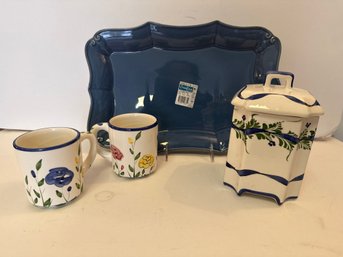 Casafina Stoneware Platter, Mugs And Lidded Jar