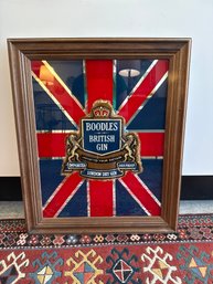 Vintage Boodles British Gin Advertising Mirror With Union Jack Motif