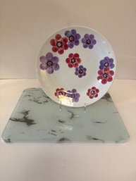 Floral Platter And Glass Cutting Board