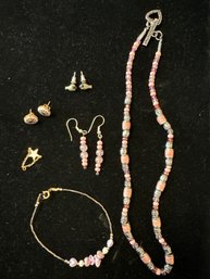 Costume Pink Necklace/earrings , Purple Stone Bracelet, Bird Earrings And More