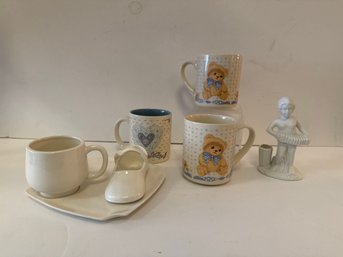 Vintage Mugs, Ceramic Boy Playing An Accordion And Hand Made Cup/saucer And Shoe