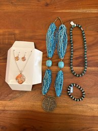 Seed Bead Necklace Patterned Metal Pendant, Alexander Kalifano Glass Beaded Necklace Vegas & Floral Enamel