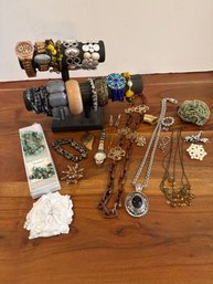 Variety Of Costume Jewelry: Necklaces, Pins, Bracelets And Watches