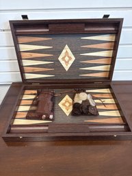 Handcrafted Wooden Backgammon Set With Inlaid Playing Field And Accessories