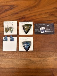 Blue Bus Studio Pin And Earrings By Tim Garvin