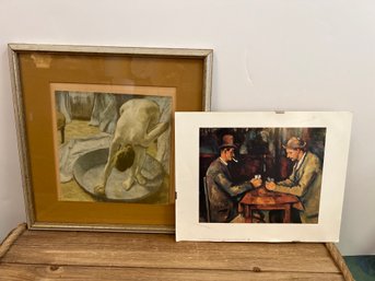 Degas: Woman Bathing In A Shallow Tub Print And Cezanne: Card Players Print