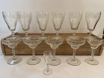 Crystal Flower Etched Mix Of Glasses