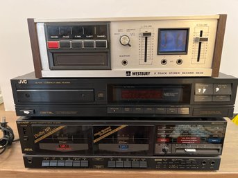 Sharp Stereo Cassette Deck RT-W500, JVC Compact Disc Player XL-V111BK, And Westbury 8 Track Stereo Record Deck