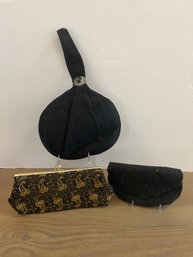 Vintage Garay Purse, Black Beaded Clutch And Gold And Black Clutch