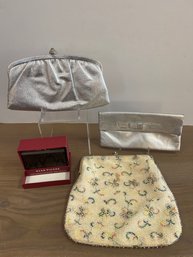 Evan Picone Coin Purse (tags), 2 Silver Clutches And Beaded Flowered Clutch