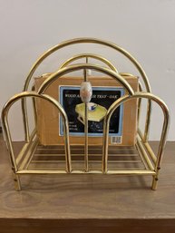 Brass Magazine Rack And Wood Armchair Tray