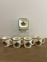 4 Spode England Christmas Tree Ashtrays And Mugs