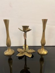 Brass Candle Holders: Swirl And Flower