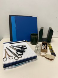 Office Lot: Vintage To Practical - Bookends, Book Marks, Scissors, Binders, Writing Pads.