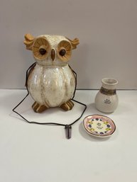 Amethyst And Garnet Necklace, Ceramic Owl And Natural Life Vase And Trinket Tray