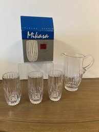 3- Mikasa Park Lane Full Lead Crystal Glasses, And Pitcher