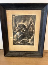 Umberto Romano Signed Original Lithograph Gypsy Guitar