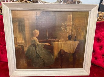 Marguerite Stuber Pearson Vintage Framed Lithograph Lady Playing Piano