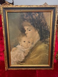 A.Fenti Pini Print Signed Portrait Of Mother & Child