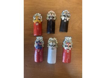 SET OF 6 VINTAGE MINIATURE PEKING CHINESE HAND-PAINTED CLAY OPERA MASKS