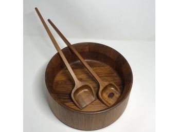 Dansk MCM Wooden Salad Bowl & Serving Utensils