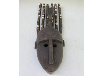 African Wooden Face Mask With Shell Embellishments