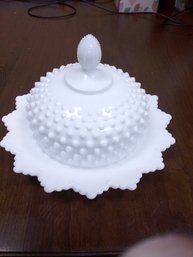 #16 VINTAGE FENTON HOBNAIL MILK GLASS COVERED CHEESE/BUTTER DISH