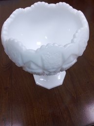 #18 WESTMORELAND OLD QUILT MILK GLASS CUT, FOOTED PEDESTAL BOWL COMPOTE