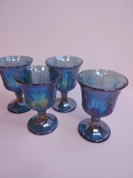 #19 INDIANNA COLONY BLUE LUMINOUS CARNIVAL GLASS GOBLETS