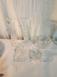 #14 LOT OF ASSORTED CRYSTAL VASES AND MORE