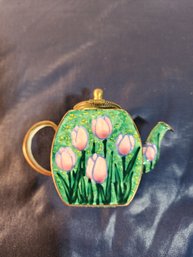 #16 HAND PAINTED TULIPS QUEEN TRINKET TEAPOT BOX BY KEVIN CHEN