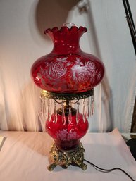 #45 FABULOUS HAND PAINTED RED  HURRICANE LAMP