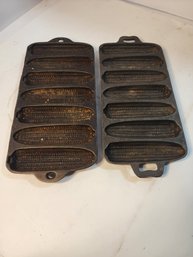 #31 2 Corn Shaped Cast Iron Cornbread Muffin Pans Vintage