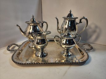 #32 Beautiful 5 Piece Silver On Copper Tea Set With Tray