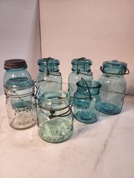 #44 7 Vintage And Antique Blue Canning Jars
