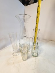 #53 Lot Of Clear Glass And Crystal Vases All Pretty