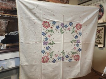 #58 Embroidered Table Cloth Vintage 48x46