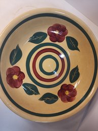 #67 Huge Usa Pottery Dough Bowl With Hand Painted Flowers