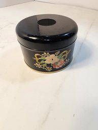 #72 Vintage Powder Puff Container With Hand Painted Girl Tin I Believe