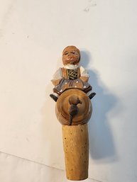 #74 Adorable Hand Carved German Bobble Head Lady Wine Cork