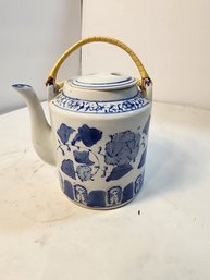 #93 Blue And White Hand Painted Vintage Teapot