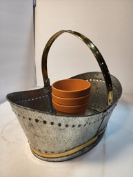 #96  Terra Cotta Pot And Metal Garden Basket