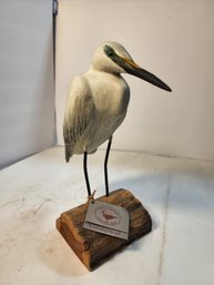 #97 Wood Carved And Hand Painted Blue Heron Sculpture