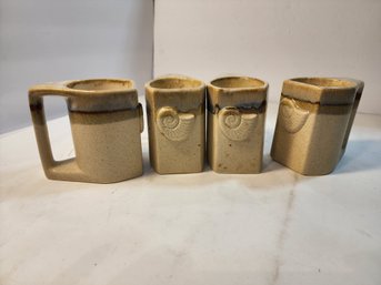 #98 4 Studio Made Unique Set Of Pottery Mugs