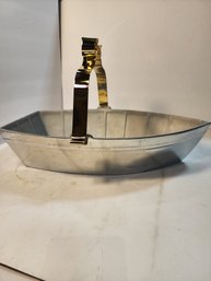 #99  Metal Salad Boat With Wooden Utensils