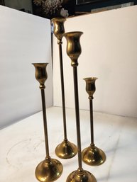 #101 Lot Of 4 Mid Century Brass Candle Sticks