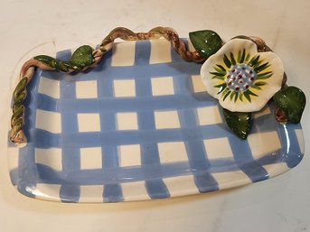 #117 SIGNED HAND PAINTED PLAID AND YELLOW RIBBON SERVING  TRAY