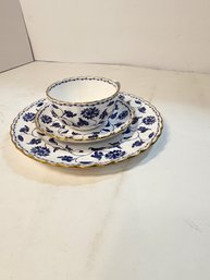 #129 BLUE AND WHITE SPODE TEACUP, SAUCER AND DESSERT PLATE. MY FAVORITE