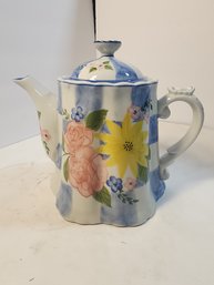 #150 VERY PRETTY HAND PAINTED TEAPOT BLUE CHECK BY ANDRE SADEK