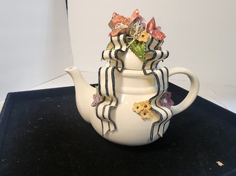 #160 BOWS AND IVY HAND MADE TEAPOT.  GORGEOUS!